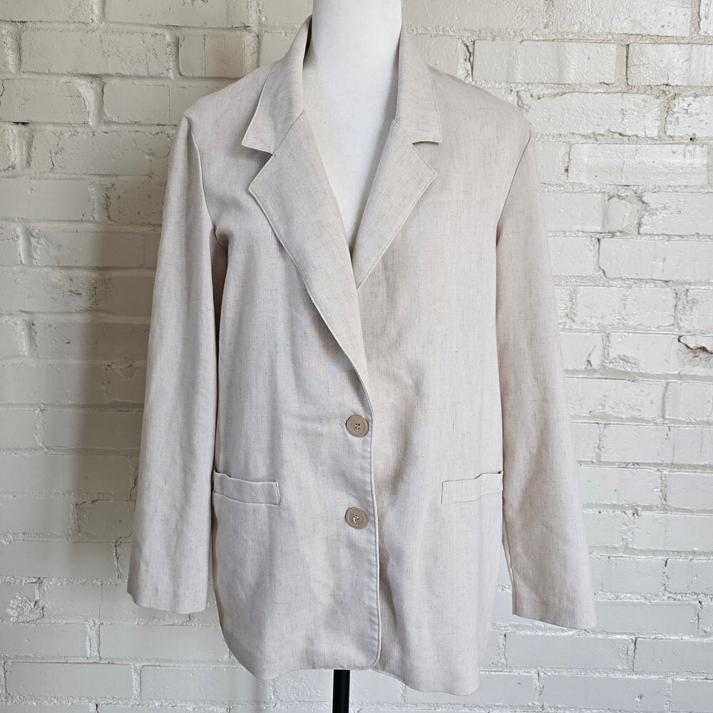 Vintage Alfred Dunner Beige Linen Look Blazer Made in USA┃Coastal Quiet Luxury